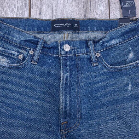 Abercrombie & Fitch Shorts Mens 30 Blue Relaxed Fit Distressed Denim Jorts - Picture 4 of 8